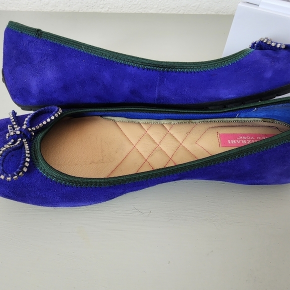 Isaac Mizrahi Faun2 Gem Bow Blue Flats Suede Dressy Ballerina Shoes Size 8 - Picture 5 of 8